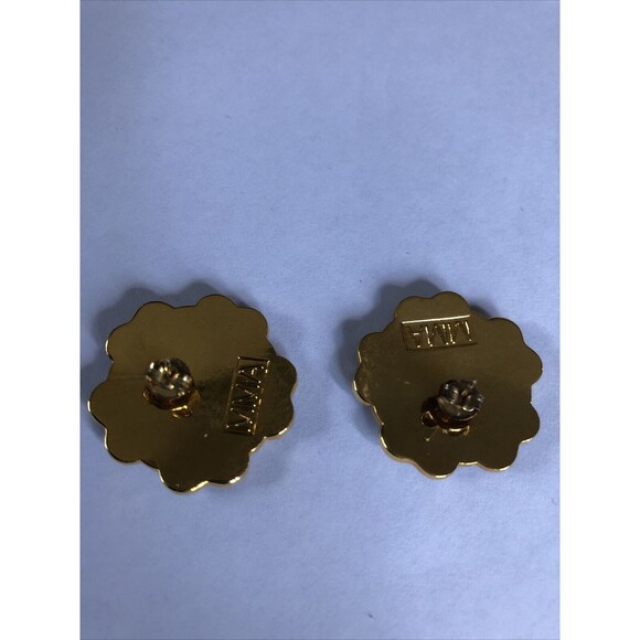 Vintage Signed MMA Earrings Enamel Floral Design - Picture 2 of 8